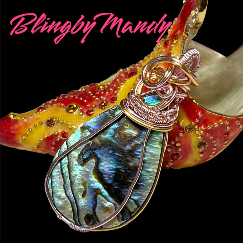 Gorgeous abalone shell wire wrapped pendant -artisan